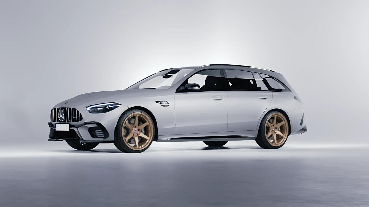 Mercedes-Benz C63s AMG E Performance Estate 2023 on HRE Performance Wheels 306-GTS forged wheels, front three-quarter view