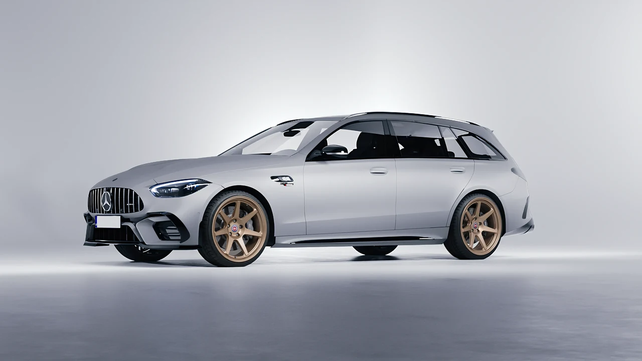 Mercedes-Benz C63s AMG E Performance Estate 2023 on HRE Performance Wheels 307-GTS forged wheels, front three-quarter view