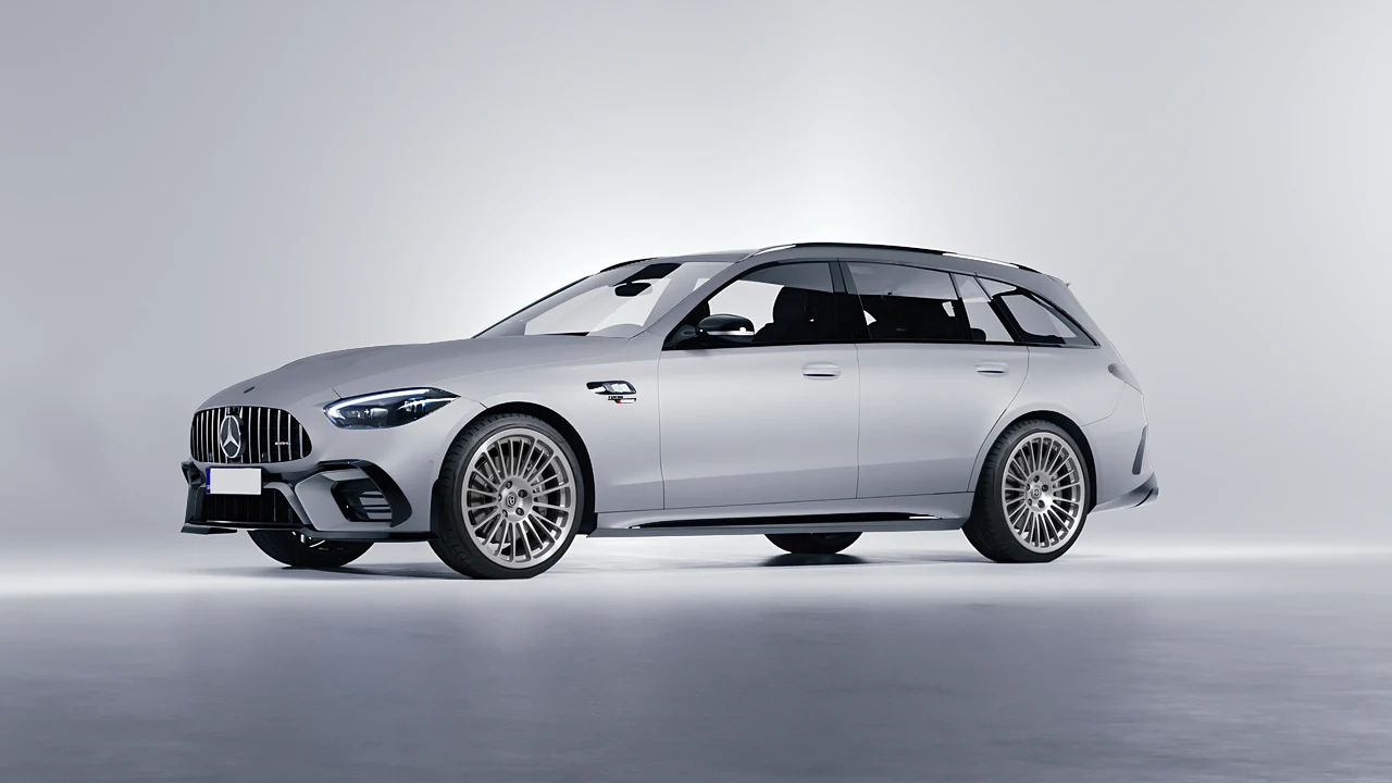 Mercedes-Benz C63s AMG E Performance Estate 2023 on HRE Performance Wheels 309M forged wheels, front three-quarter view