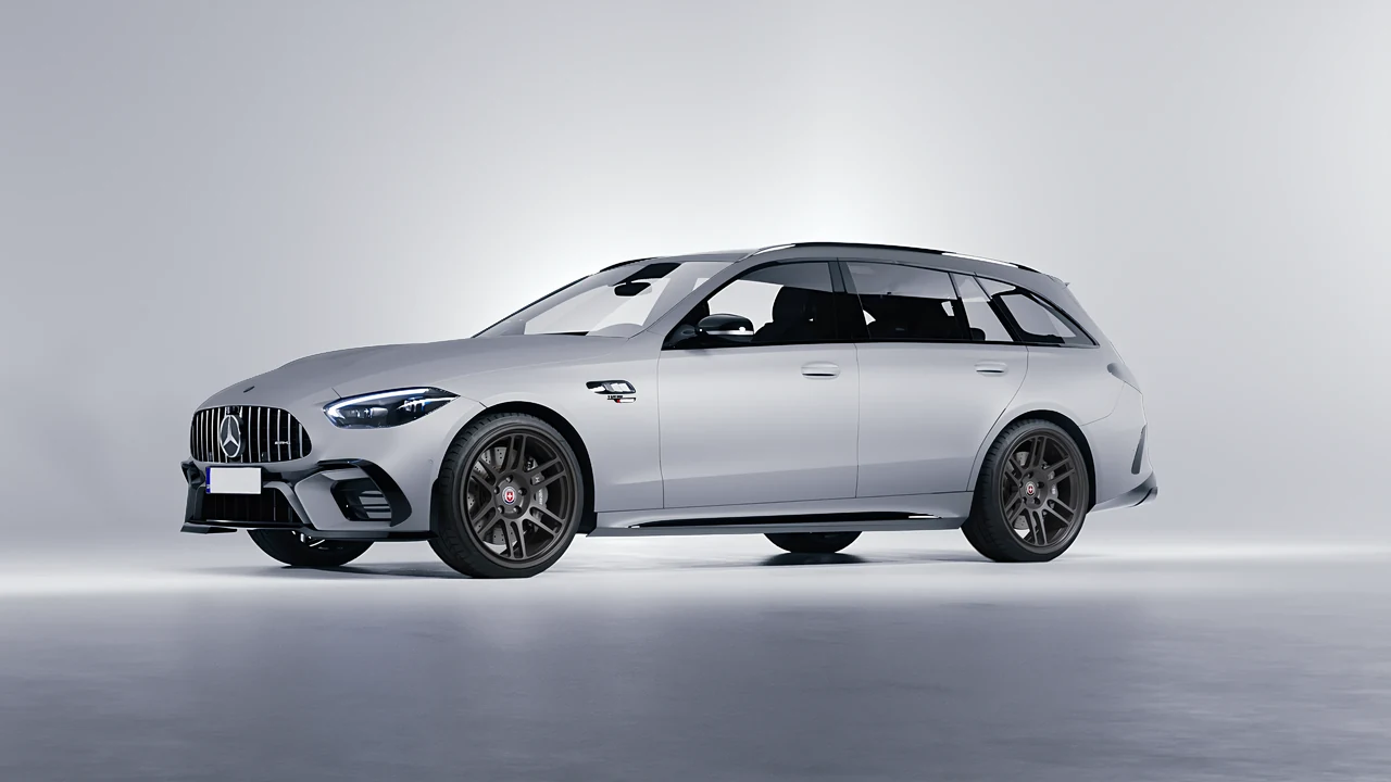 Mercedes-Benz C63s AMG E Performance Estate 2023 on HRE Performance Wheels 312-GT forged wheels, front three-quarter view