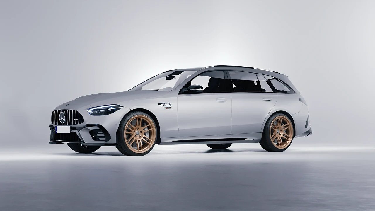 Mercedes-Benz C63s AMG E Performance Estate 2023 on HRE Performance Wheels 312-GTS forged wheels, front three-quarter view