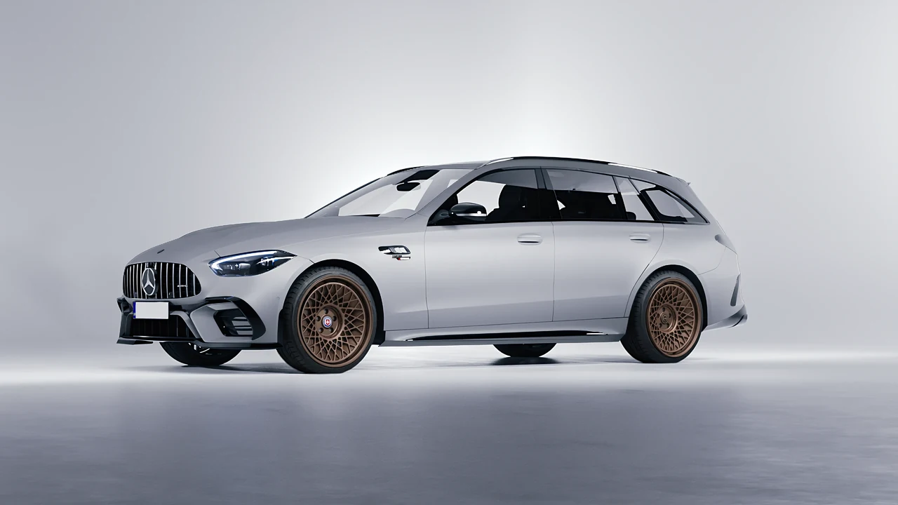 Mercedes-Benz C63s AMG E Performance Estate 2023 on HRE Performance Wheels 501-GTM forged wheels, front three-quarter view