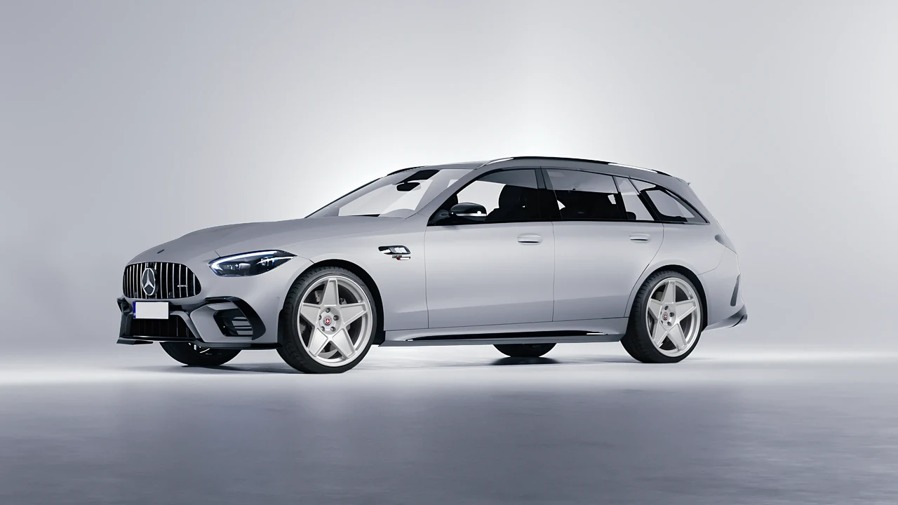 Mercedes-Benz C63s AMG E Performance Estate 2023 on HRE Performance Wheels 505M forged wheels, front three-quarter view