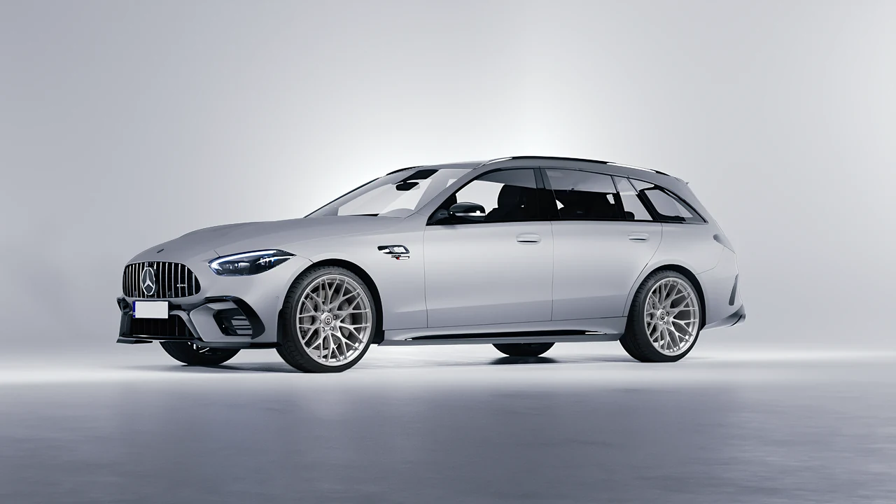 Mercedes-Benz C63s AMG E Performance Estate 2023 on HRE Performance Wheels 520M forged wheels, front three-quarter view