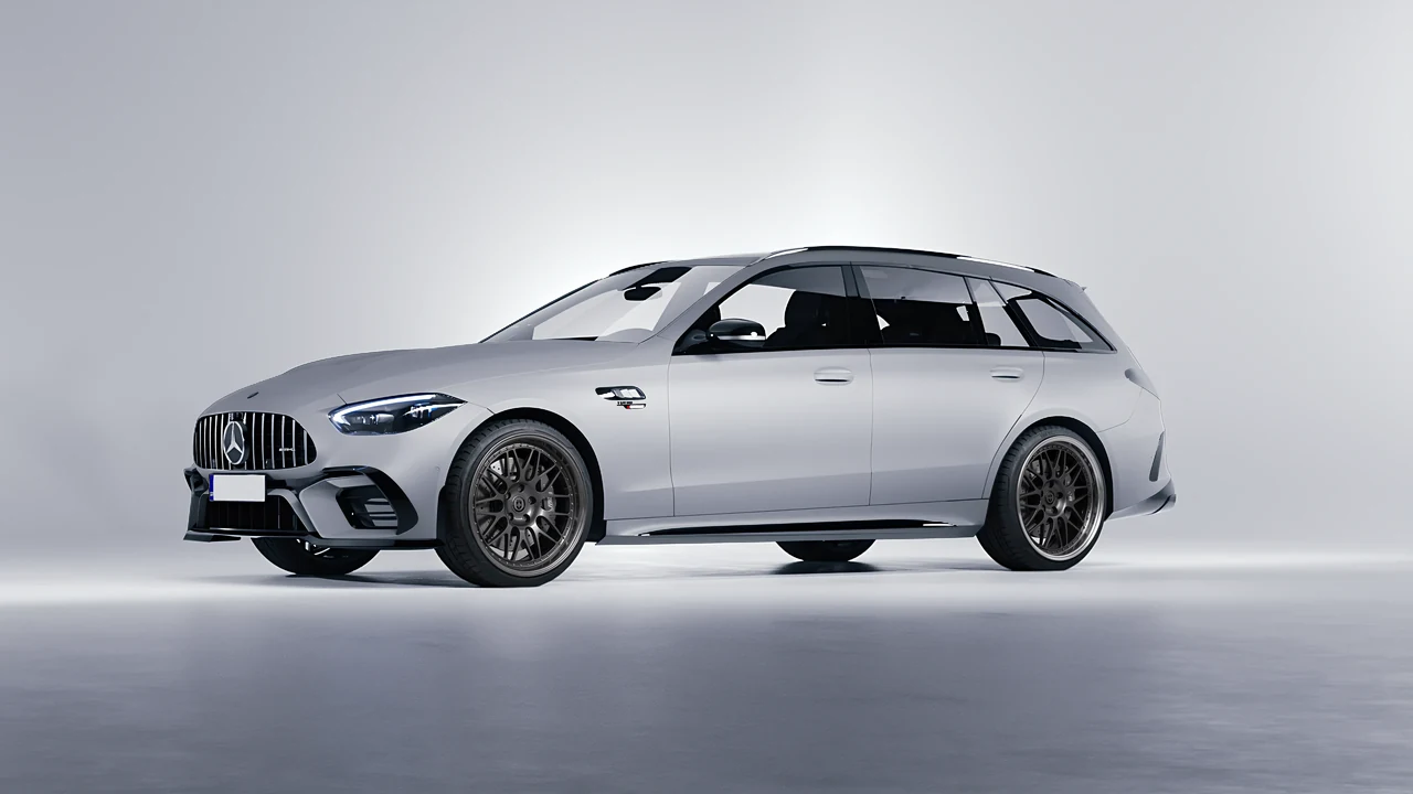Mercedes-Benz C63s AMG E Performance Estate 2023 on HRE Performance Wheels 540 forged wheels, front three-quarter view