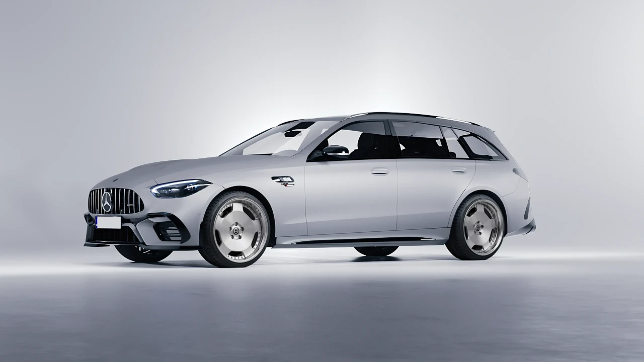 Mercedes-Benz C63s AMG E Performance Estate 2023 on HRE Performance Wheels 544 forged wheels, front three-quarter view