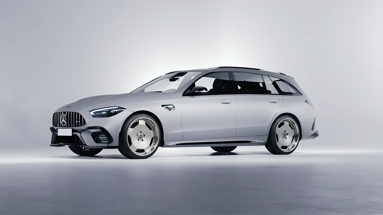 Mercedes-Benz C63s AMG E Performance Estate 2023 on HRE Performance Wheels 544C forged wheels, front three-quarter view