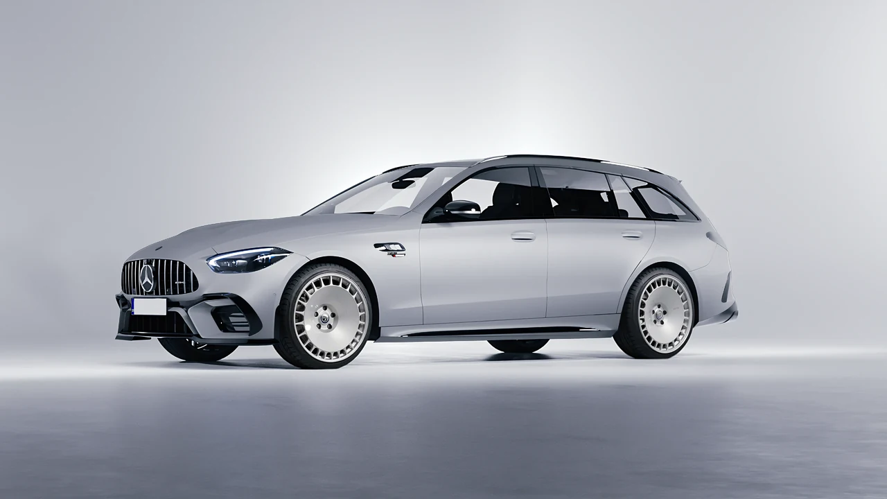 Mercedes-Benz C63s AMG E Performance Estate 2023 on HRE Performance Wheels 935M forged wheels, front three-quarter view