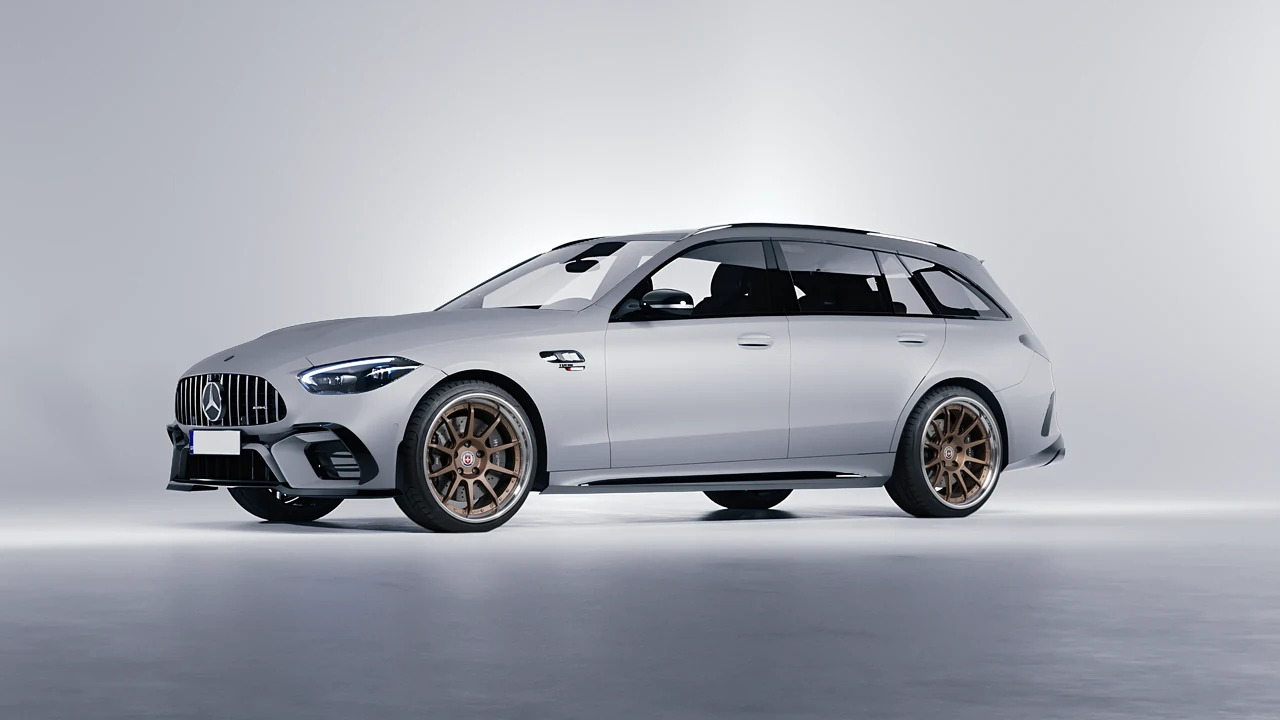 Mercedes-Benz C63s AMG E Performance Estate 2023 on HRE Performance Wheels C103 forged wheels, front three-quarter view