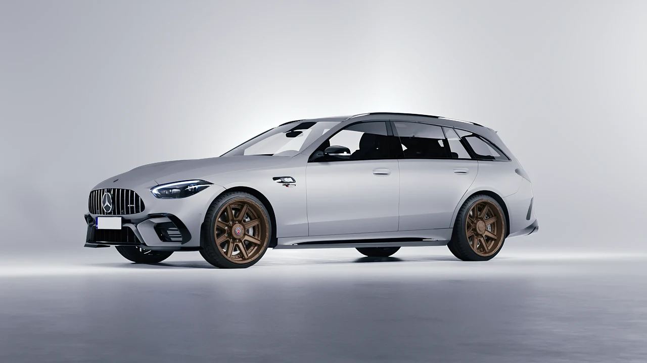 Mercedes-Benz C63s AMG E Performance Estate 2023 on HRE Performance Wheels HD188 forged wheels, front three-quarter view