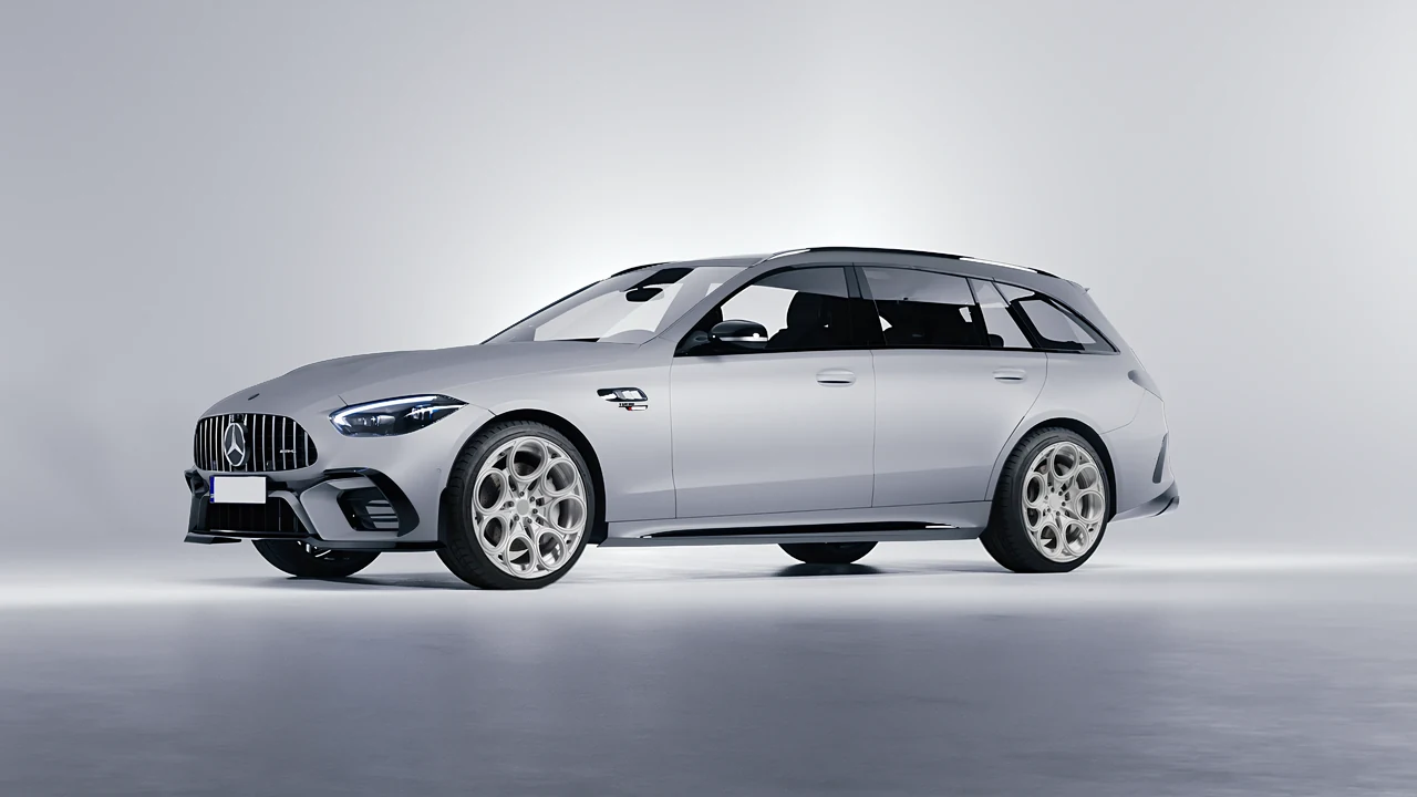 Mercedes-Benz C63s AMG E Performance Estate 2023 on RDB LA Revolver forged wheels, front three-quarter view