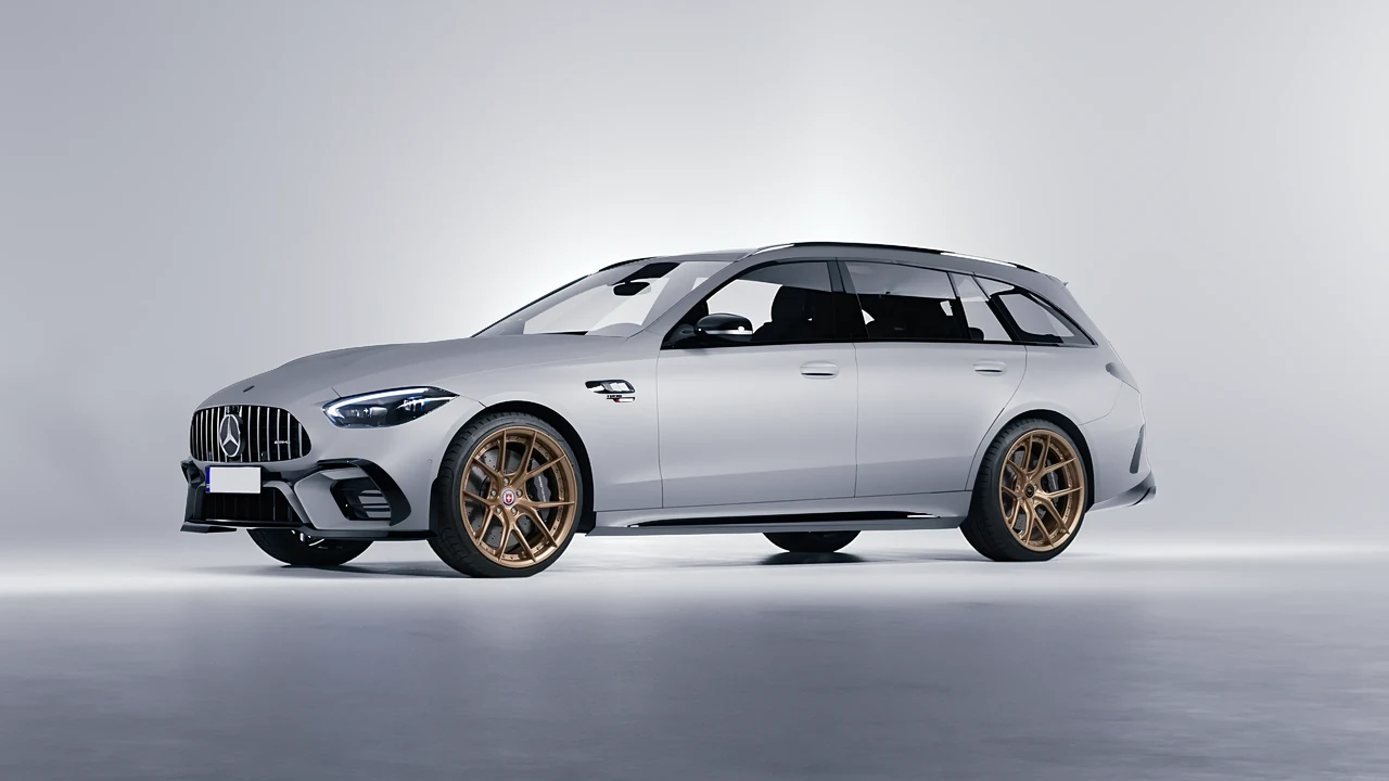 Mercedes-Benz C63s AMG E Performance Estate 2023 on HRE Performance Wheels S101SC forged wheels, front three-quarter view