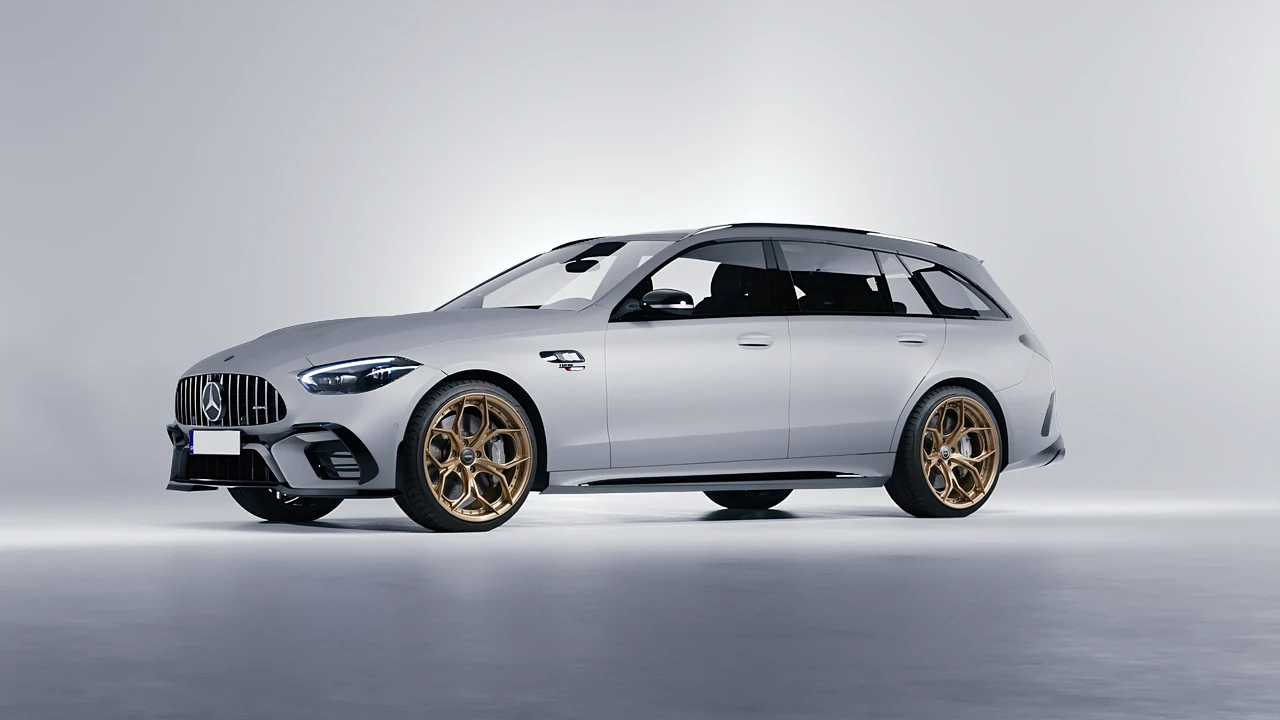 Mercedes-Benz C63s AMG E Performance Estate 2023 on HRE Performance Wheels S111SC forged wheels, front three-quarter view