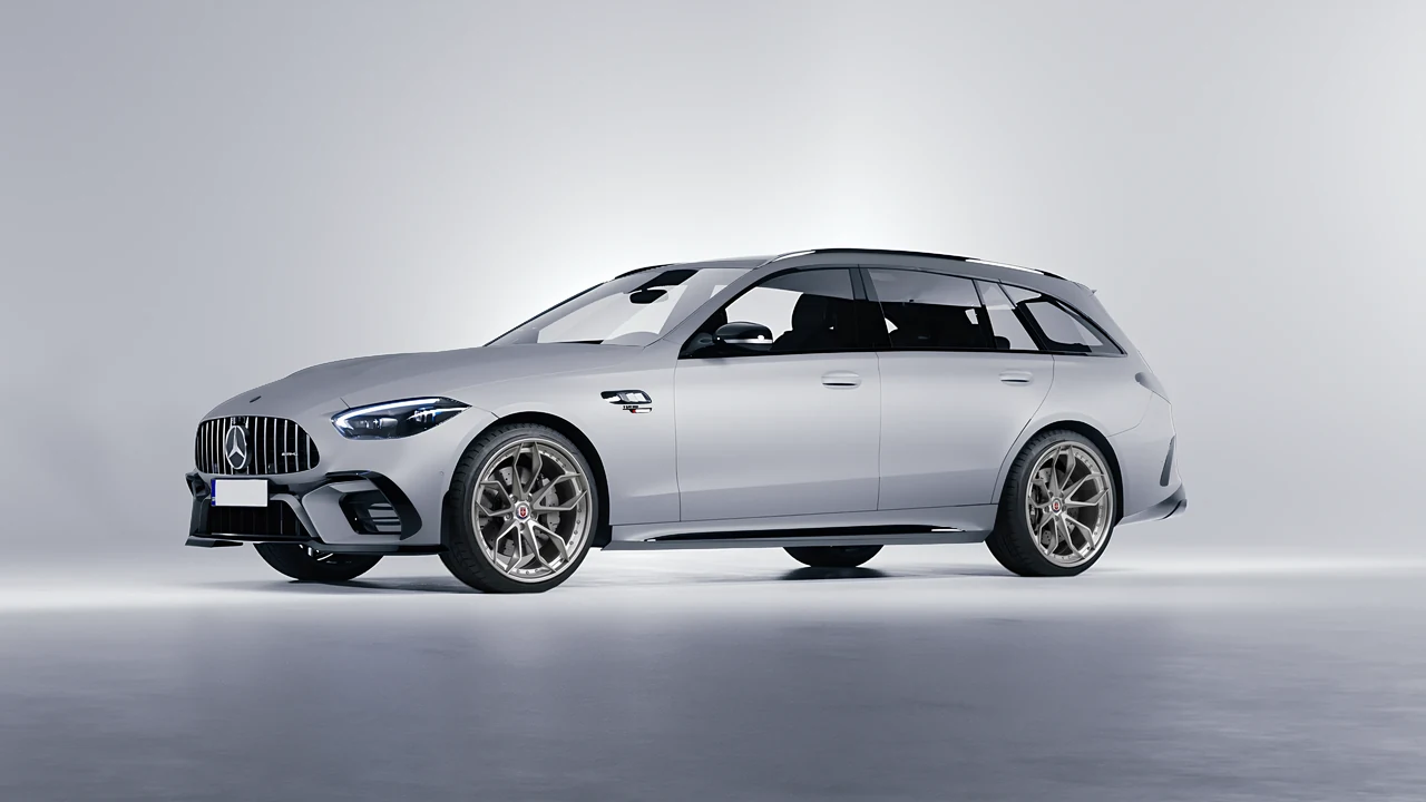 Mercedes-Benz C63s AMG E Performance Estate 2023 on HRE Performance Wheels S201 forged wheels, front three-quarter view