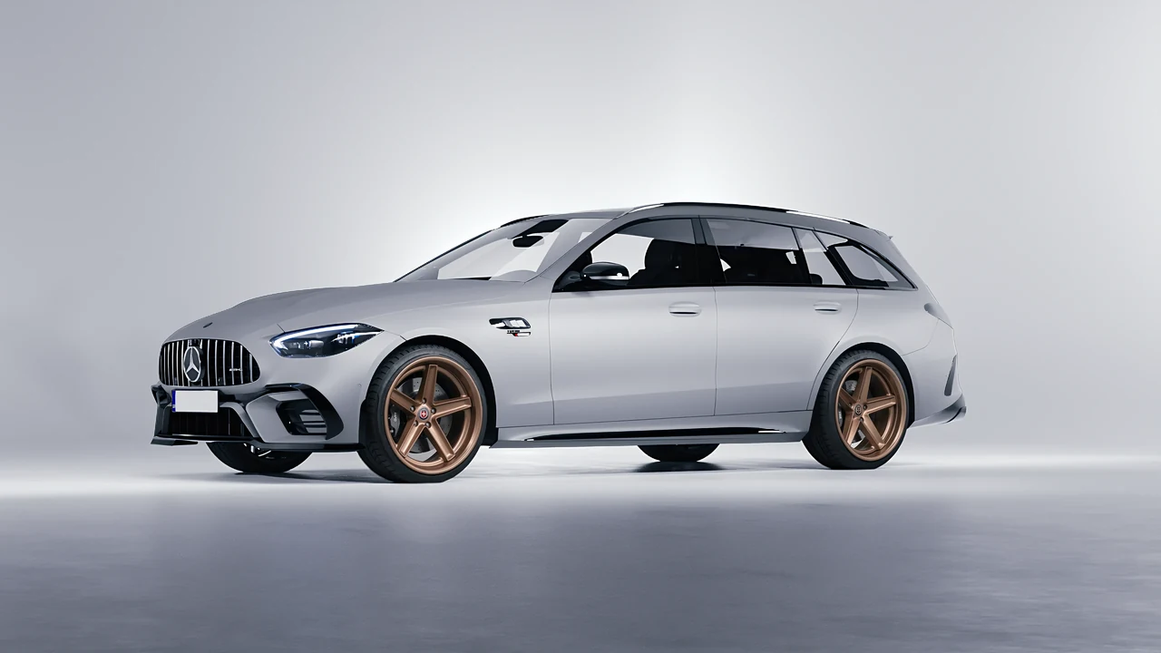 Mercedes-Benz C63s AMG E Performance Estate 2023 on HRE Performance Wheels Tusk forged wheels, front three-quarter view