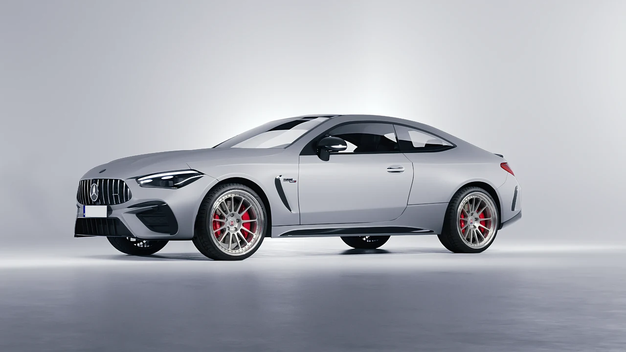 Mercedes-Benz CLE 53 AMG Coupe 2024 on HRE Performance Wheels 303 forged wheels, front three-quarter view