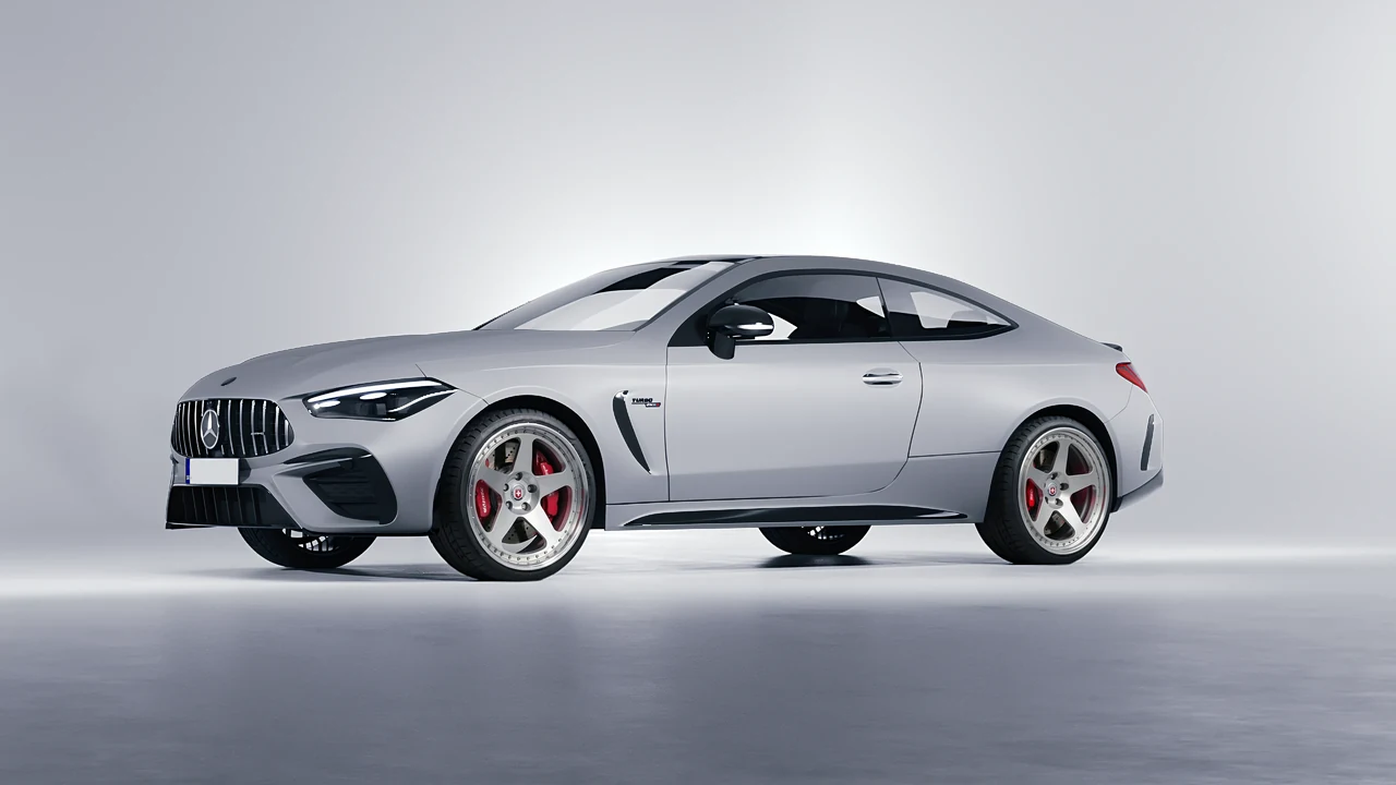 Mercedes-Benz CLE 53 AMG Coupe 2024 on HRE Performance Wheels 305 forged wheels, front three-quarter view