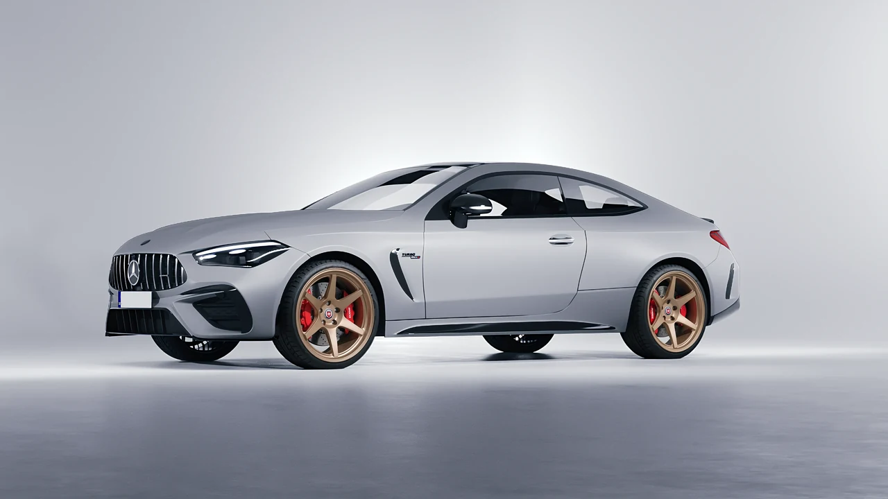 Mercedes-Benz CLE 53 AMG Coupe 2024 on HRE Performance Wheels 306-GTS forged wheels, front three-quarter view