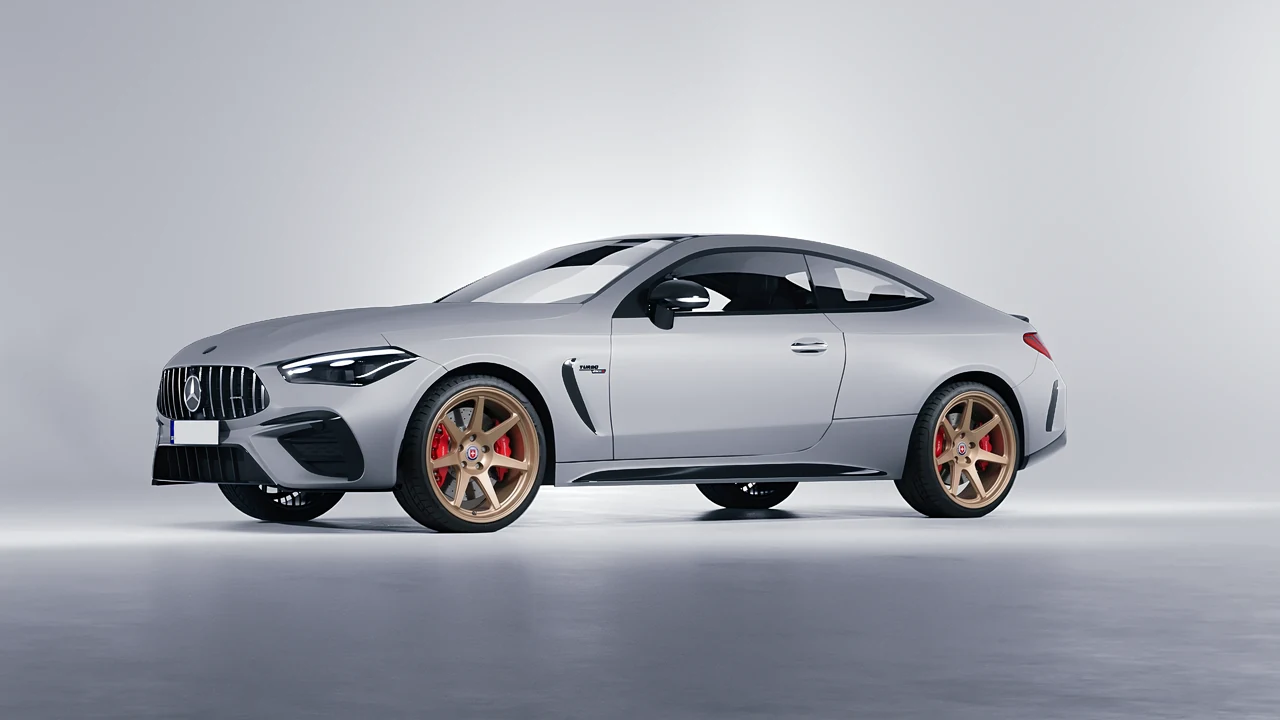 Mercedes-Benz CLE 53 AMG Coupe 2024 on HRE Performance Wheels 307-GTS forged wheels, front three-quarter view