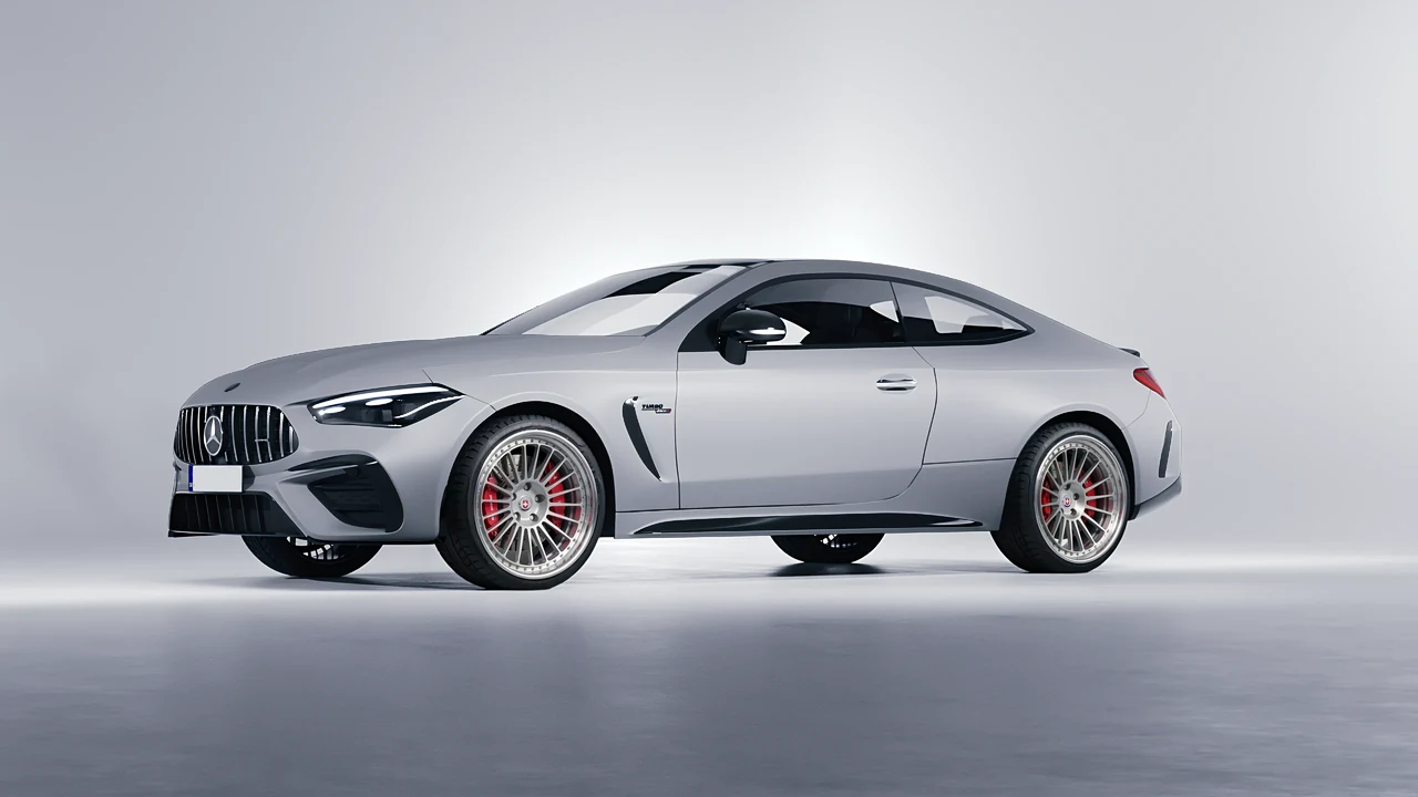 Mercedes-Benz CLE 53 AMG Coupe 2024 on HRE Performance Wheels 309 forged wheels, front three-quarter view