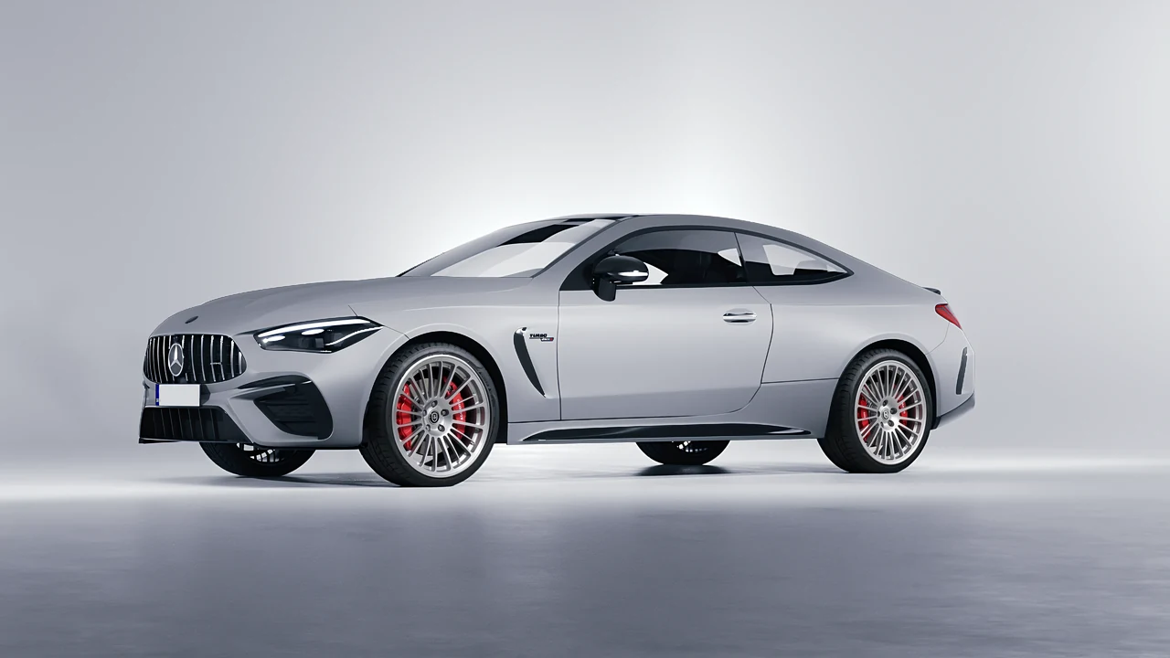 Mercedes-Benz CLE 53 AMG Coupe 2024 on HRE Performance Wheels 309M forged wheels, front three-quarter view