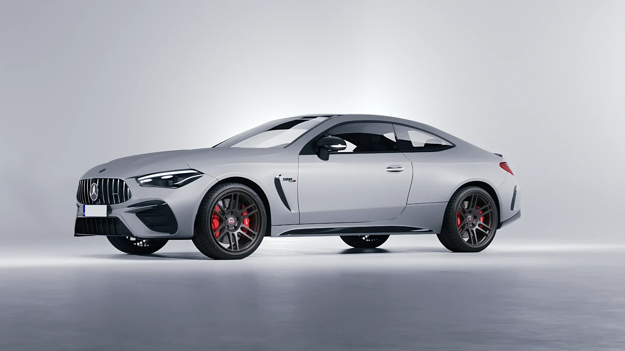 Mercedes-Benz CLE 53 AMG Coupe 2024 on HRE Performance Wheels 312-GT forged wheels, front three-quarter view