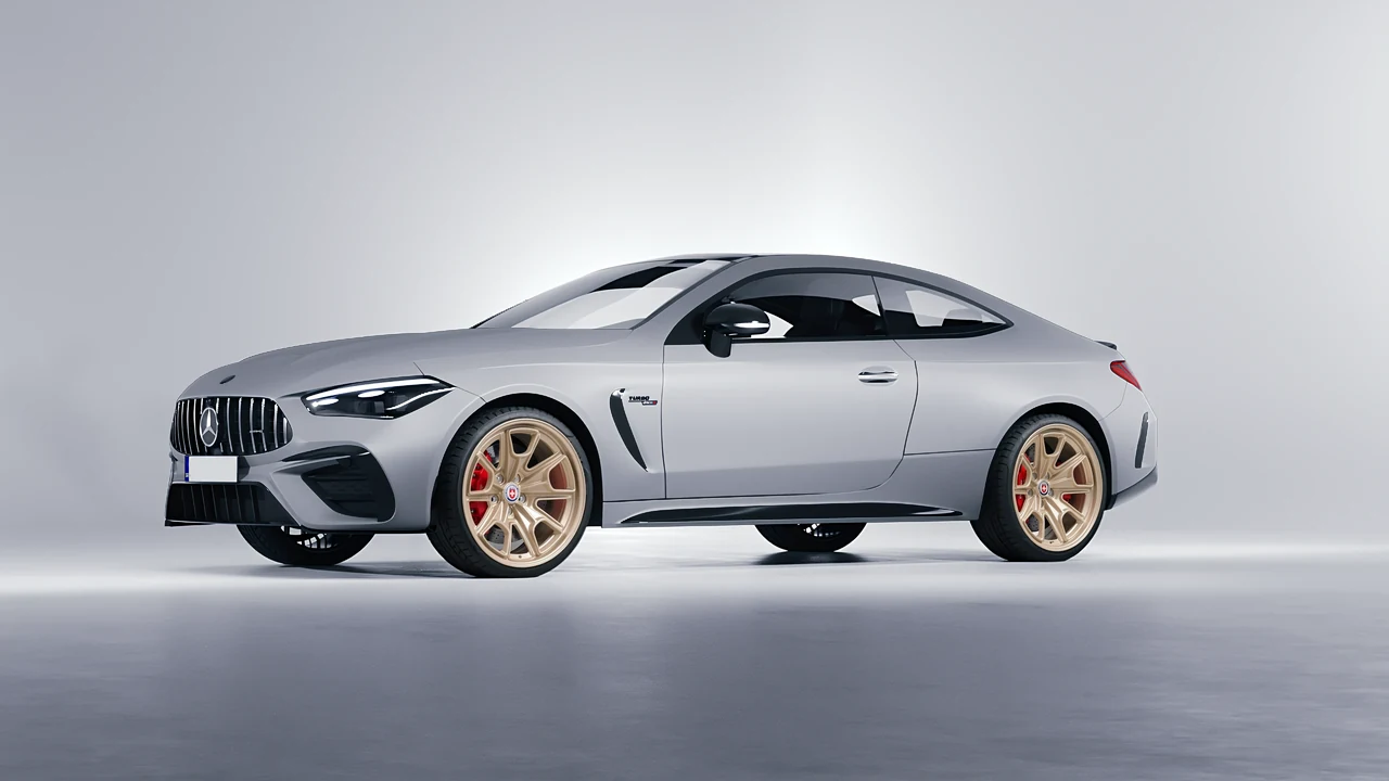 Mercedes-Benz CLE 53 AMG Coupe 2024 on HRE Performance Wheels 427M forged wheels, front three-quarter view
