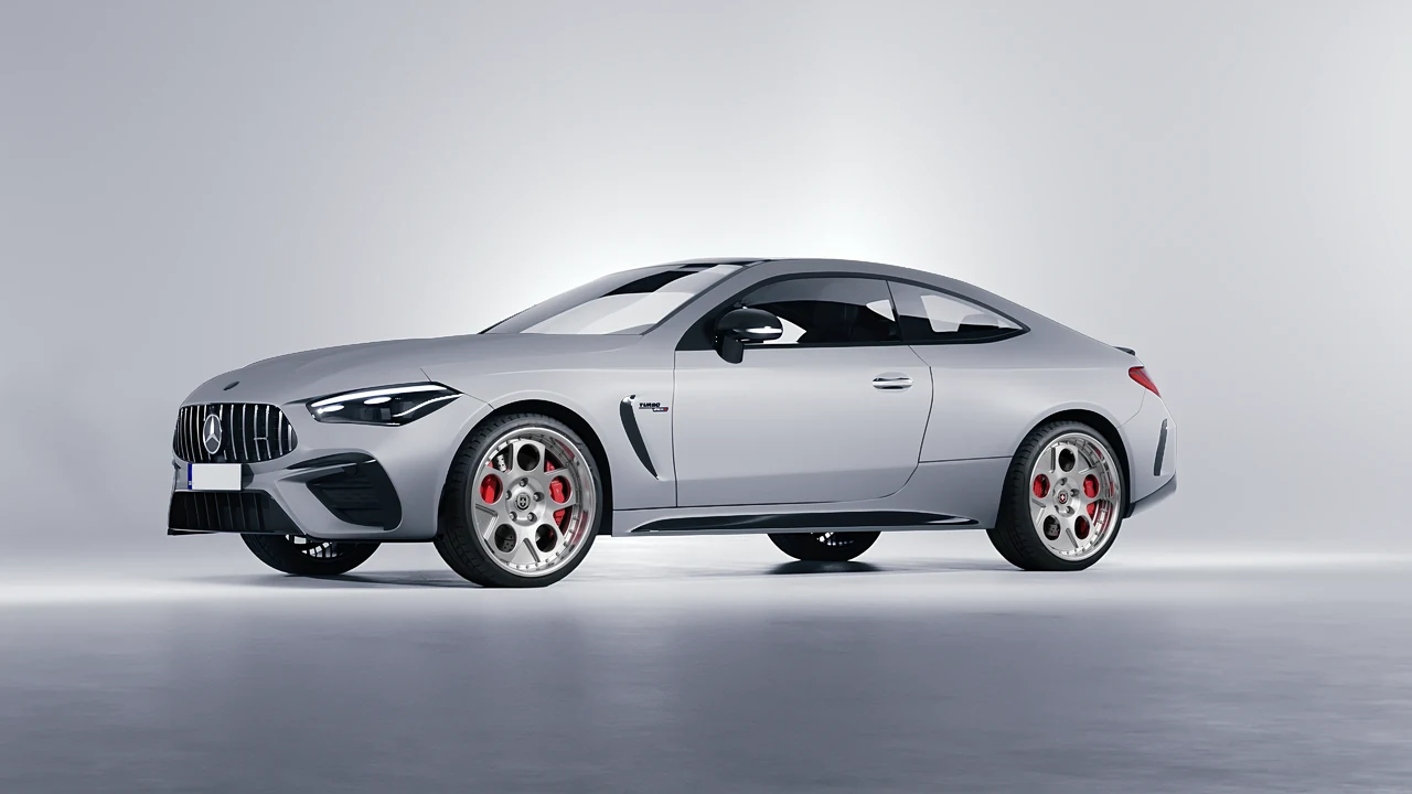 Mercedes-Benz CLE 53 AMG Coupe 2024 on HRE Performance Wheels 454 forged wheels, front three-quarter view