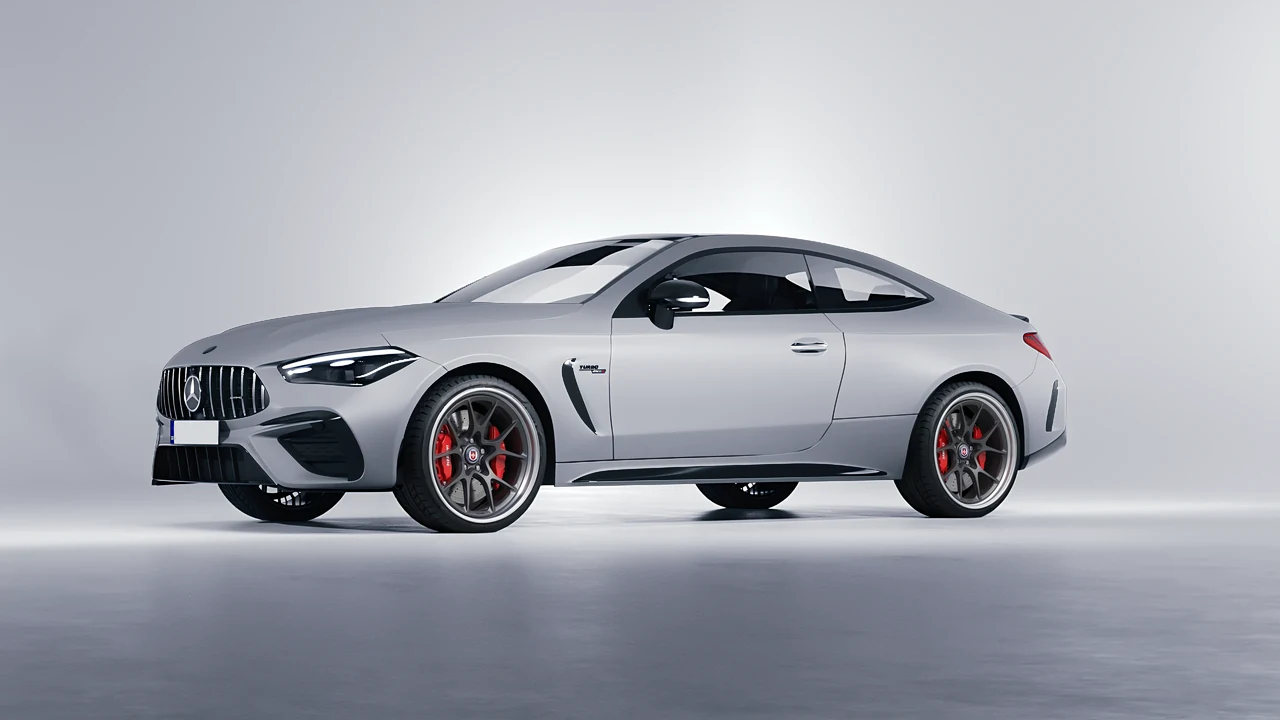Mercedes-Benz CLE 53 AMG Coupe 2024 on HRE Performance Wheels 521 forged wheels, front three-quarter view