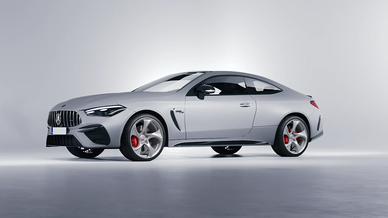 Mercedes-Benz CLE 53 AMG Coupe 2024 on HRE Performance Wheels 522M forged wheels, front three-quarter view