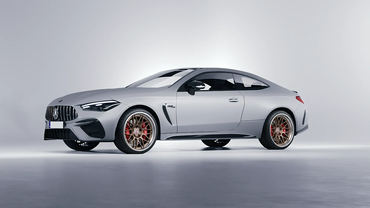 Mercedes-Benz CLE 53 AMG Coupe 2024 on HRE Performance Wheels C100 forged wheels, front three-quarter view