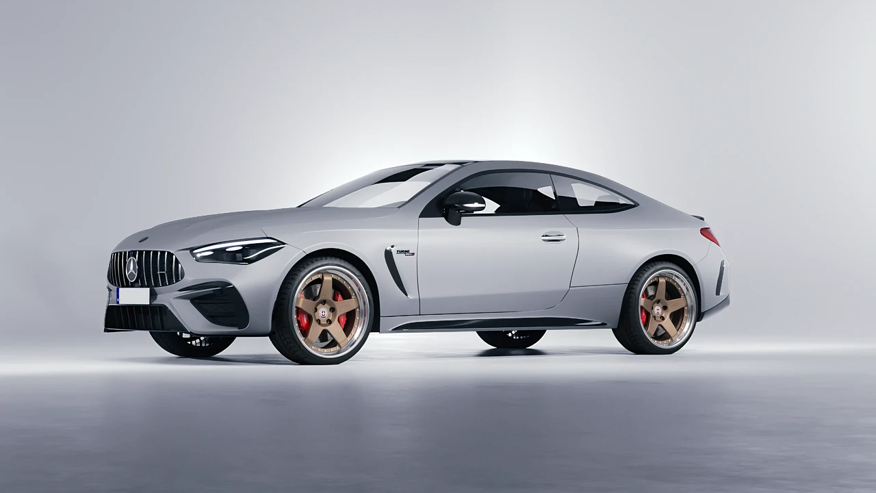 Mercedes-Benz CLE 53 AMG Coupe 2024 on HRE Performance Wheels C105 forged wheels, front three-quarter view