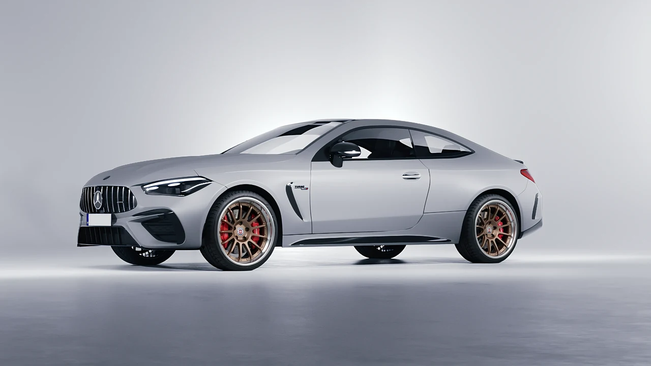 Mercedes-Benz CLE 53 AMG Coupe 2024 on HRE Performance Wheels C109 forged wheels, front three-quarter view