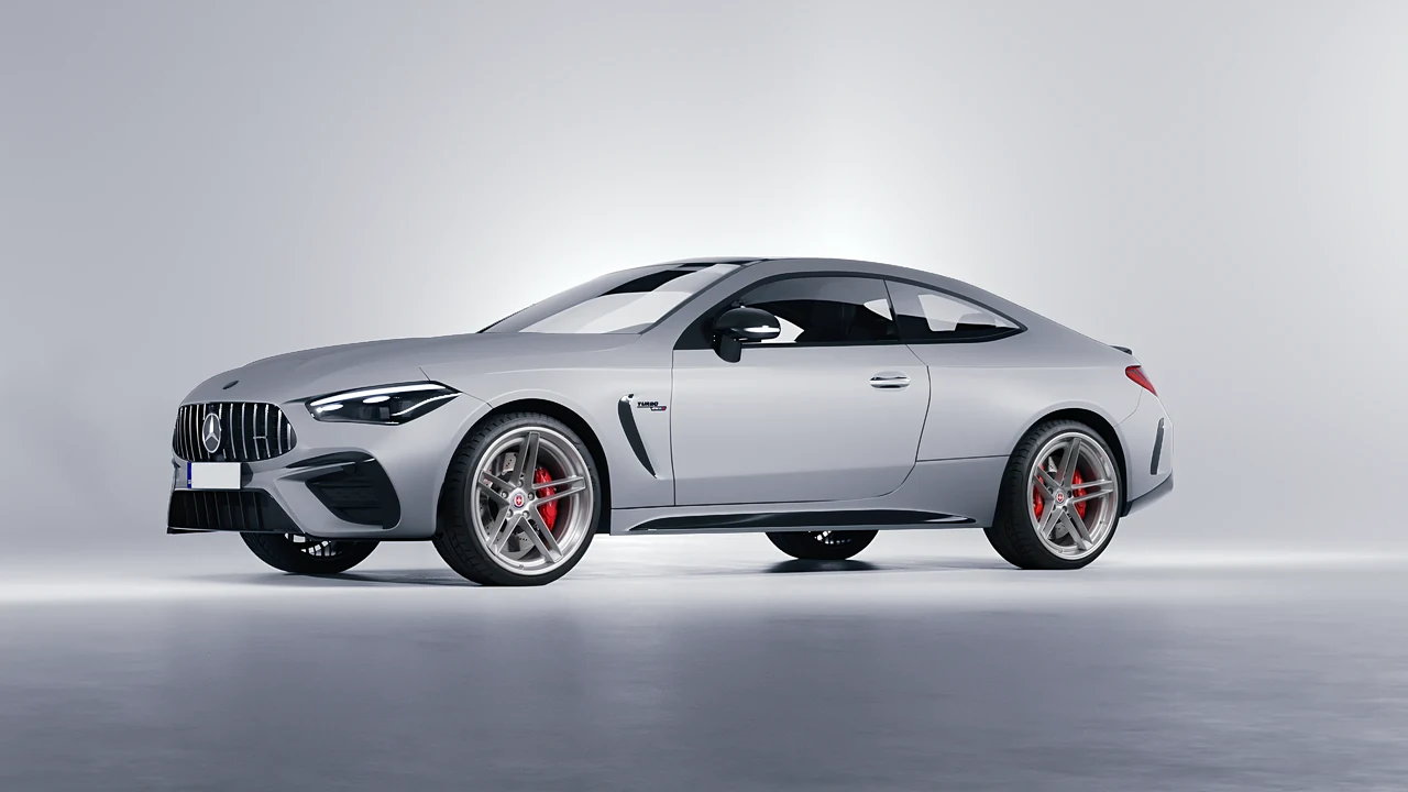 Mercedes-Benz CLE 53 AMG Coupe 2024 on HRE Performance Wheels G-Code forged wheels, front three-quarter view