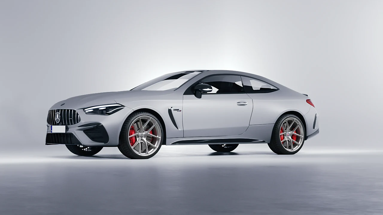 Mercedes-Benz CLE 53 AMG Coupe 2024 on HRE Performance Wheels P101SC forged wheels, front three-quarter view
