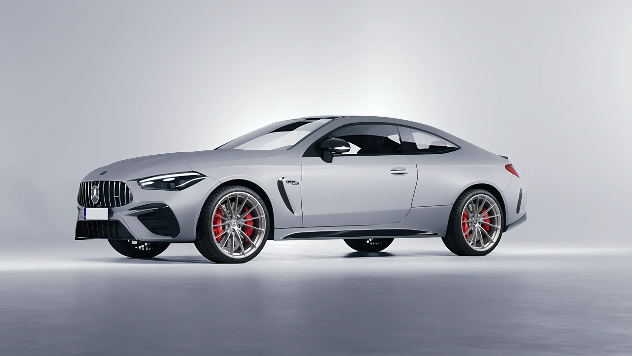Mercedes-Benz CLE 53 AMG Coupe 2024 on HRE Performance Wheels P103 forged wheels, front three-quarter view