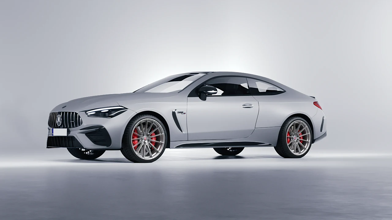 Mercedes-Benz CLE 53 AMG Coupe 2024 on HRE Performance Wheels P103SC forged wheels, front three-quarter view