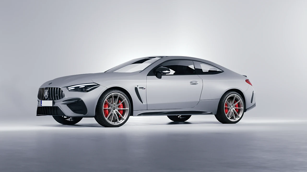 Mercedes-Benz CLE 53 AMG Coupe 2024 on HRE Performance Wheels P104 forged wheels, front three-quarter view
