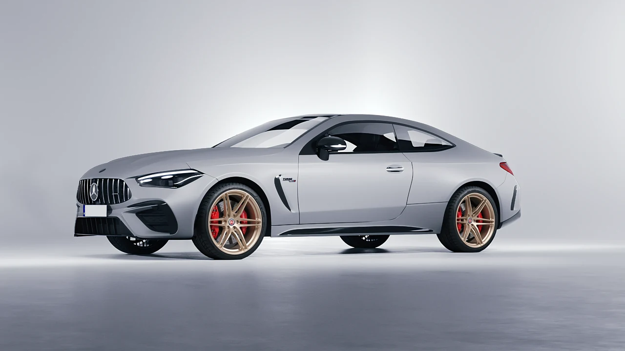 Mercedes-Benz CLE 53 AMG Coupe 2024 on HRE Performance Wheels P106 forged wheels, front three-quarter view