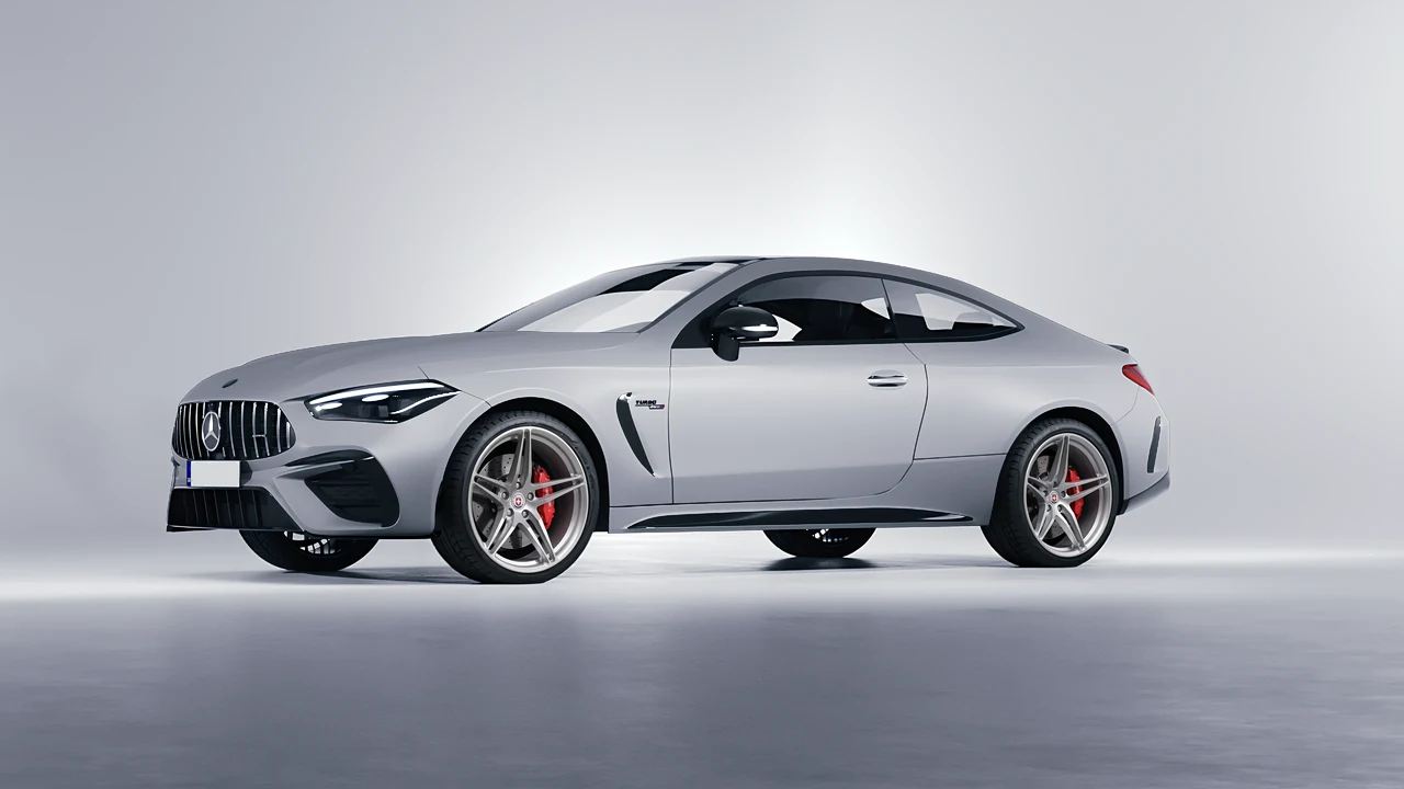 Mercedes-Benz CLE 53 AMG Coupe 2024 on HRE Performance Wheels P107 forged wheels, front three-quarter view