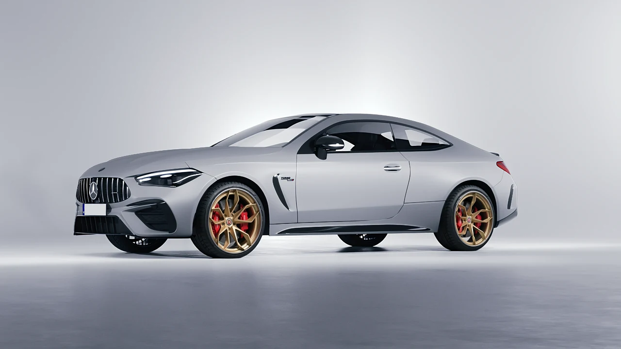 Mercedes-Benz CLE 53 AMG Coupe 2024 on HRE Performance Wheels S201H forged wheels, front three-quarter view