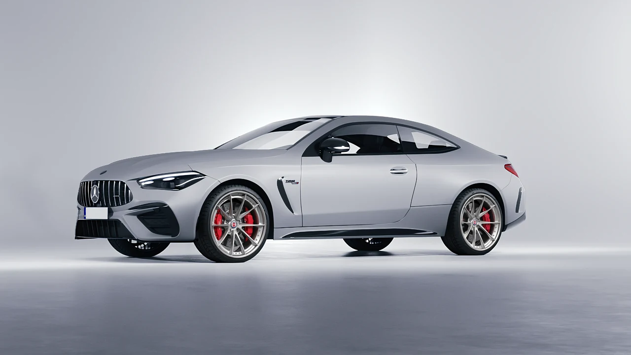 Mercedes-Benz CLE 53 AMG Coupe 2024 on HRE Performance Wheels S204 forged wheels, front three-quarter view