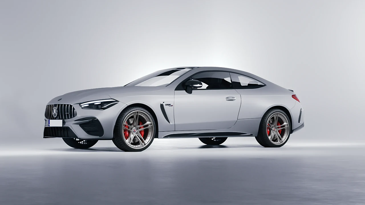 Mercedes-Benz CLE 53 AMG Coupe 2024 on HRE Performance Wheels S207 forged wheels, front three-quarter view