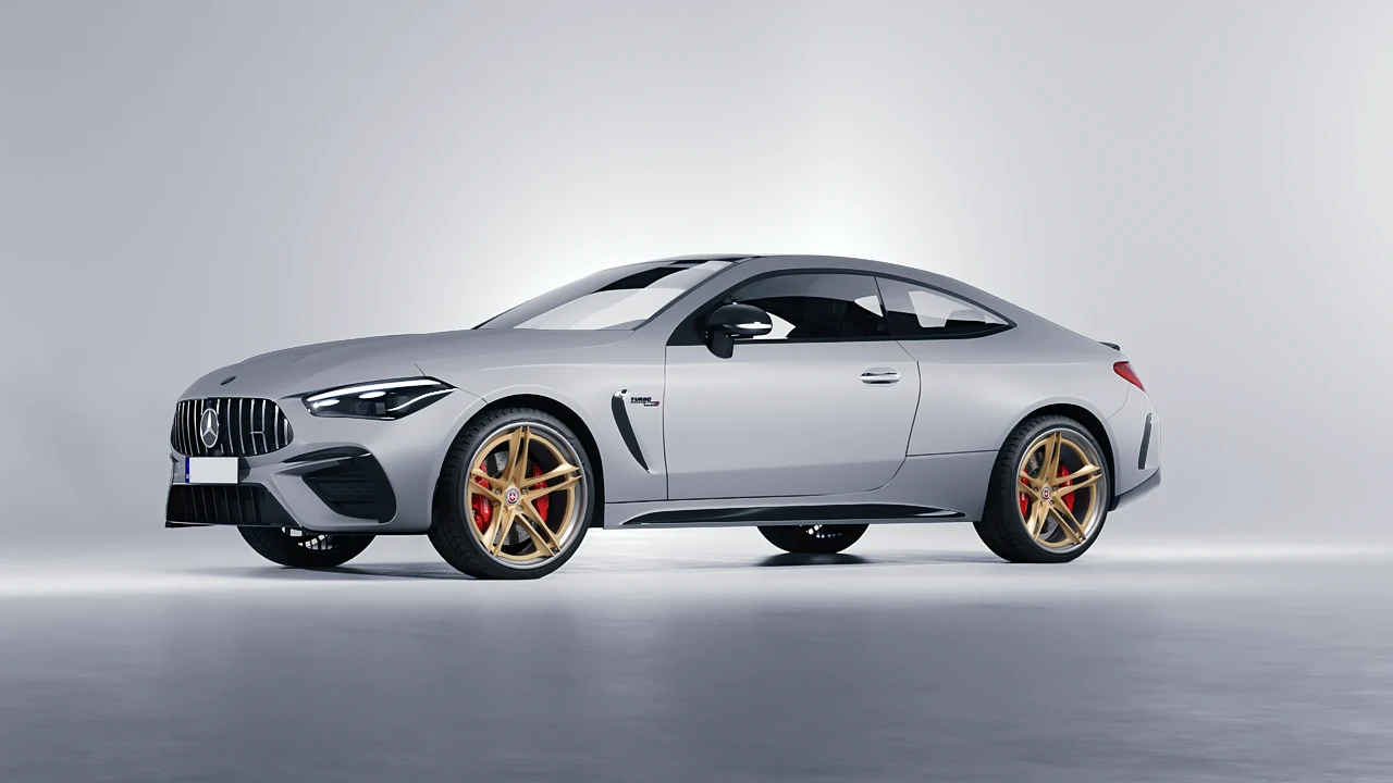 Mercedes-Benz CLE 53 AMG Coupe 2024 on HRE Performance Wheels S207H forged wheels, front three-quarter view