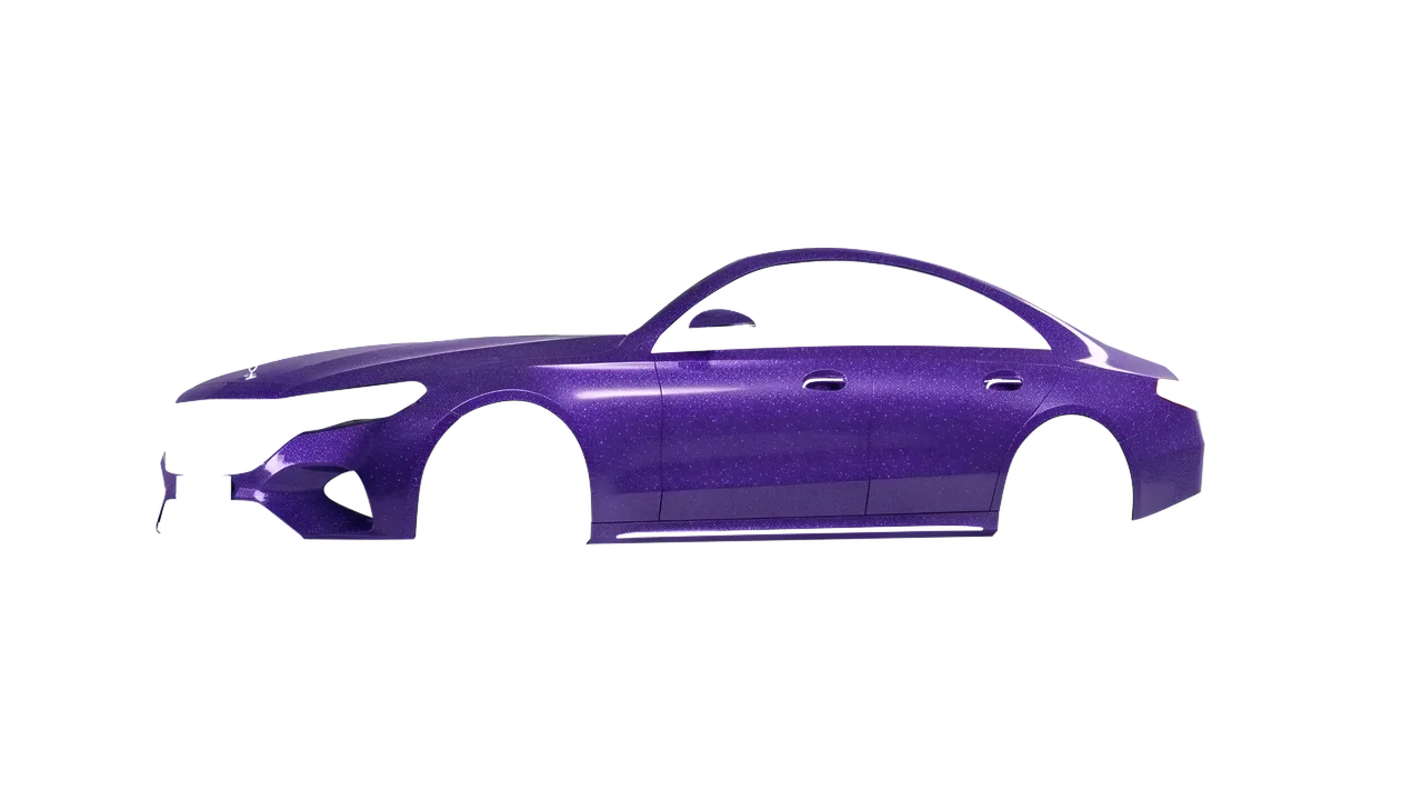 Mercedes-Benz E-Class 2023 wrapped in Purple (Avery Dennison SW900-587-D), front three-quarter view