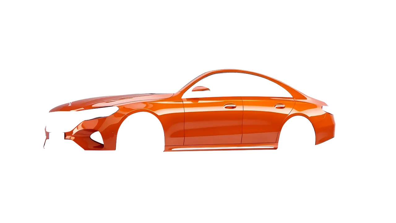 Mercedes-Benz E-Class 2023 wrapped in Fiery Orange (3M G364), front three-quarter view