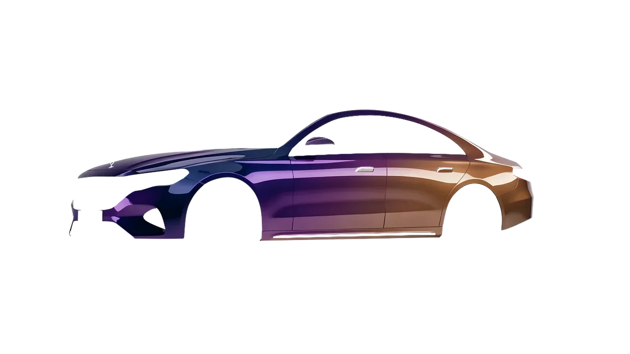 Mercedes-Benz E-Class 2023 wrapped in Gloss Flip Deep Space (3M GP278), front three-quarter view