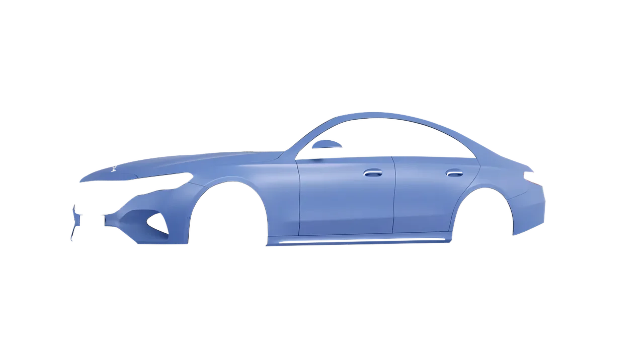 Mercedes-Benz E-Class 2023 wrapped in Dreamline Blue (Avery Dennison SW900-616-O), front three-quarter view