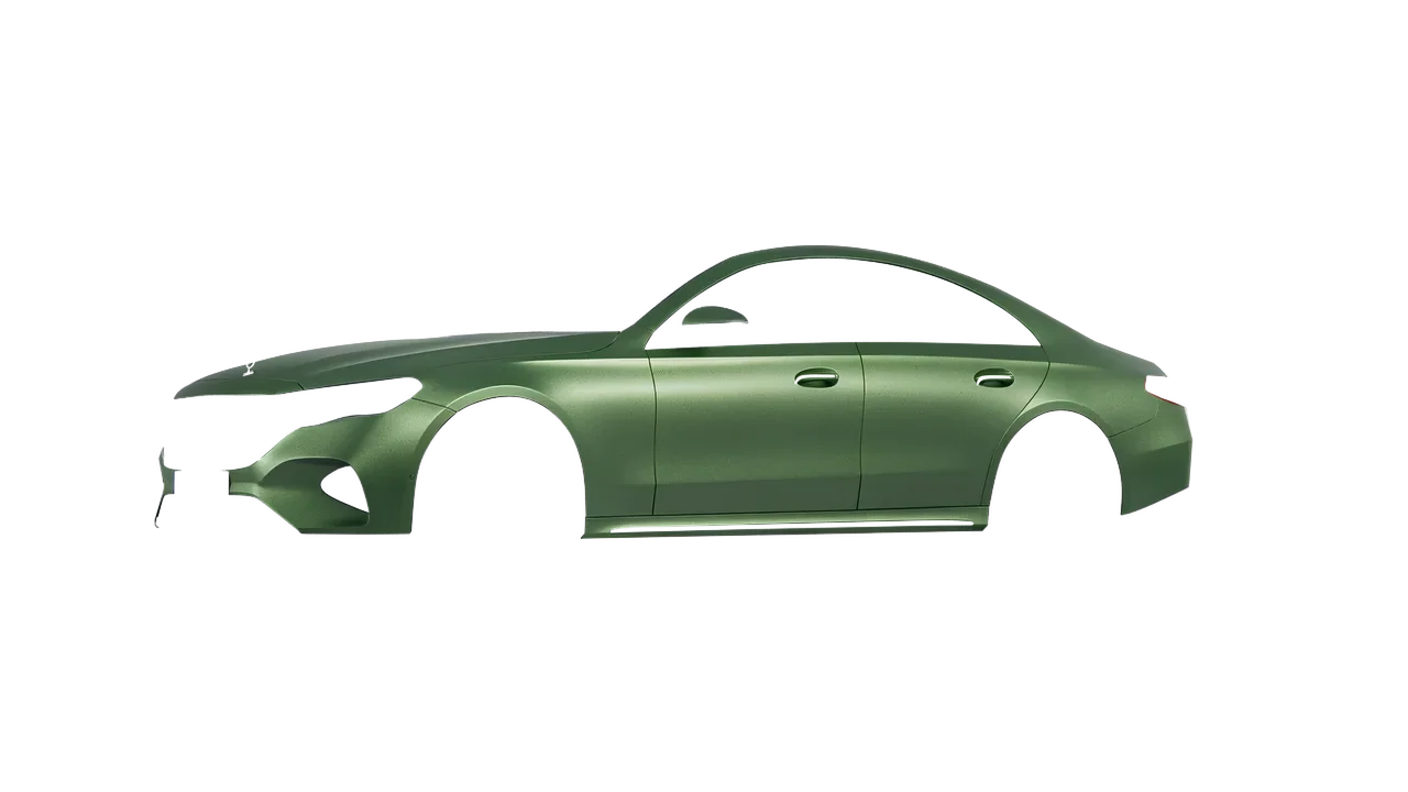 Mercedes-Benz E-Class 2023 wrapped in Apple Green (Avery Dennison SW900-745-M), front three-quarter view
