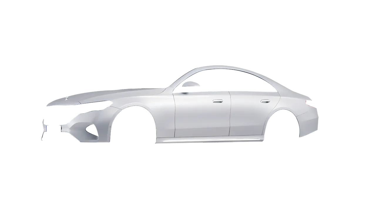 Mercedes-Benz E-Class 2023 wrapped in Matte Silver (3M M21), front three-quarter view